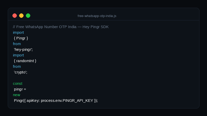 free whatsapp number otp india node.js sdk code example